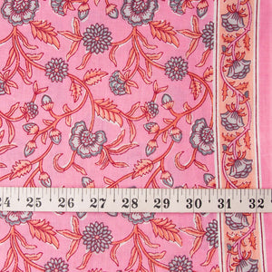 Precut 0.75 meter - Pink & Red Cotton Fabric with Floral Print