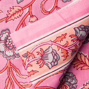 Precut 0.75 meter - Pink & Red Cotton Fabric with Floral Print