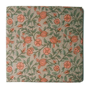 Precut 0.25 meters -Orange & Brown Cotton Fabric with Floral Print