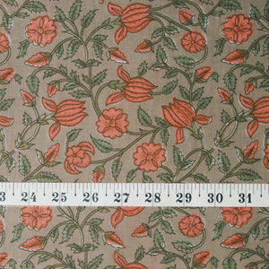 Precut 0.25 meters -Orange & Brown Cotton Fabric with Floral Print