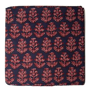 Precut 0.75 meter - Blue & Red Cotton Fabric with Floral Print