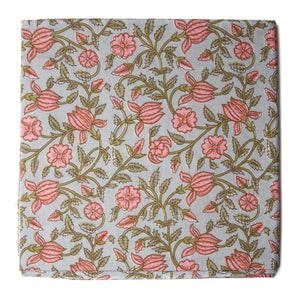 Precut 1meter - Pink & Grey Cotton Fabric with Floral Print