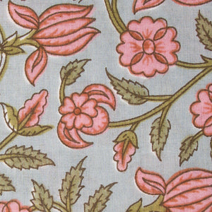 Precut 0.75 meter - Pink & Grey Cotton Fabric with Floral Print