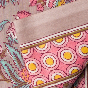 Precut 0.75 meter - Brown & Pink Cotton Fabric with Floral Print