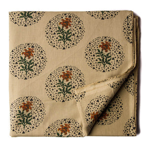 Precut 1 meter -Beige & Green Textured Printed Cotton Fabric