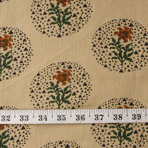 Precut 1 meter -Beige & Green Textured Printed Cotton Fabric