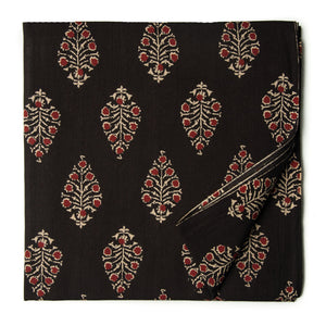Black and Maroon Screen printed Pure Cotton Fabric  with floral print