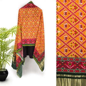 Viscose Gaji Cotton Silk Printed Dupatta with Golden Border