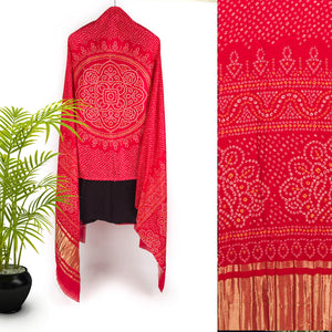 Viscose Gaji Cotton Silk Printed Dupatta with Golden Border