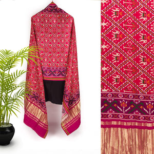 Viscose Gaji Cotton Silk Printed Dupatta with Golden Border
