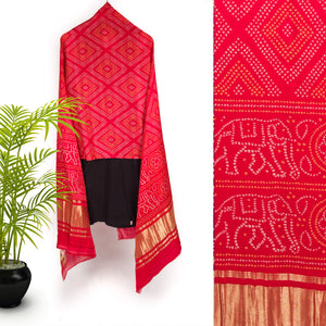 Viscose Gaji Cotton Silk Printed Dupatta with Golden Border