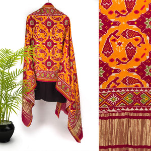 Viscose Gaji Cotton Silk Printed Dupatta with Golden Border