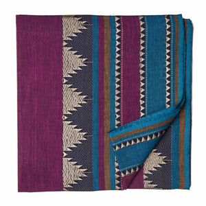 Magenta and Blue South Cotton Jacquard Fabric with golden border