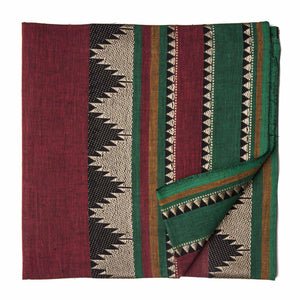 Maroon and Green South Cotton Jacquard Fabric with golden border