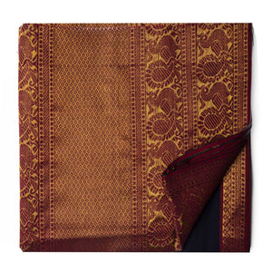 Black and Maroon Super Fine Pure South Cotton Fabric with Golden peacock border