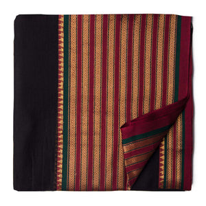 Black and Maroon Super Fine Pure South Cotton Fabric with Golden border