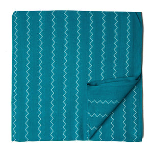 Blue South Cotton Jacquard Fabric with zig zag lines